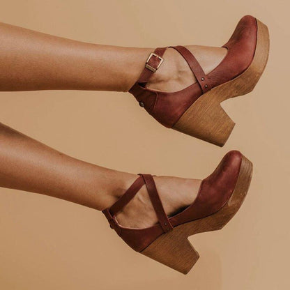 Womens Buckle Strap Wedge Heel Sandals