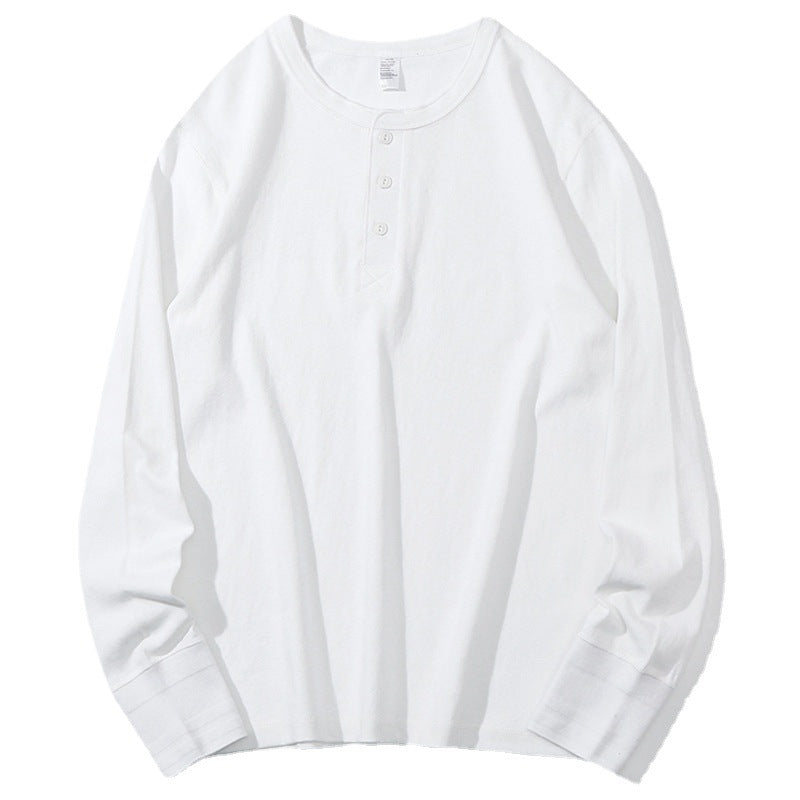 Men's Heavyweight Pure Cotton Henry Collar Long-Sleeve Slim Fit T-Shirt