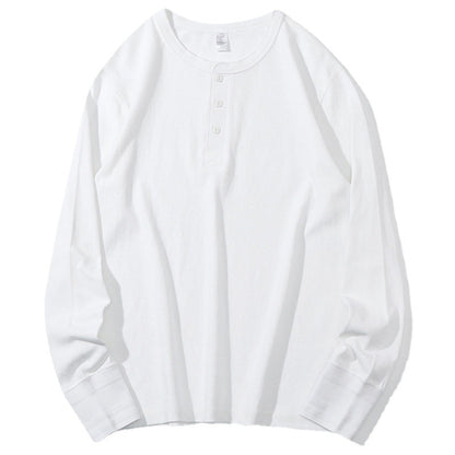 Men's Heavyweight Pure Cotton Henry Collar Long-Sleeve Slim Fit T-Shirt
