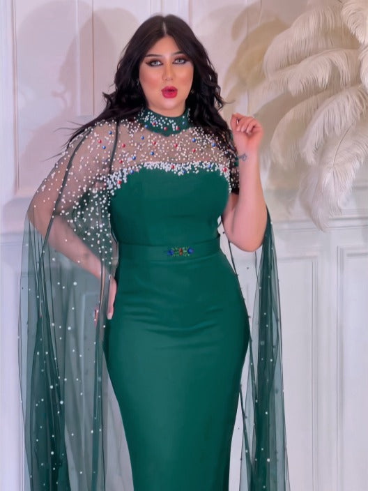 Luxe elegante Dubai damesjurk met mesh en versieringen