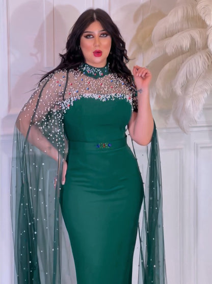 Luxe elegante Dubai damesjurk met mesh en versieringen