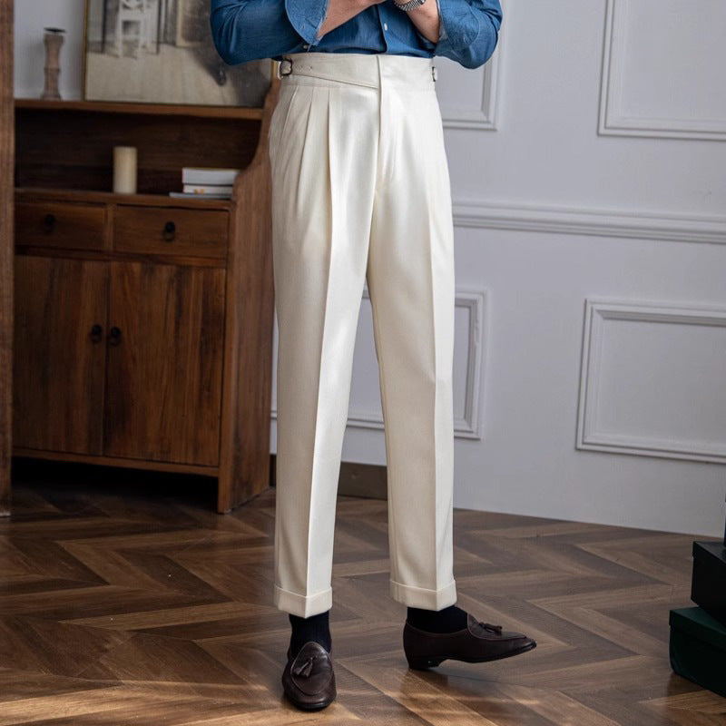 Men Italian Style High Waist Straight Casual Pants