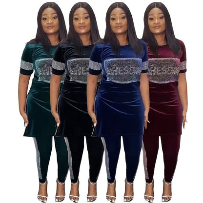 Elegant Velvet Women Suit with Hot Drill Details