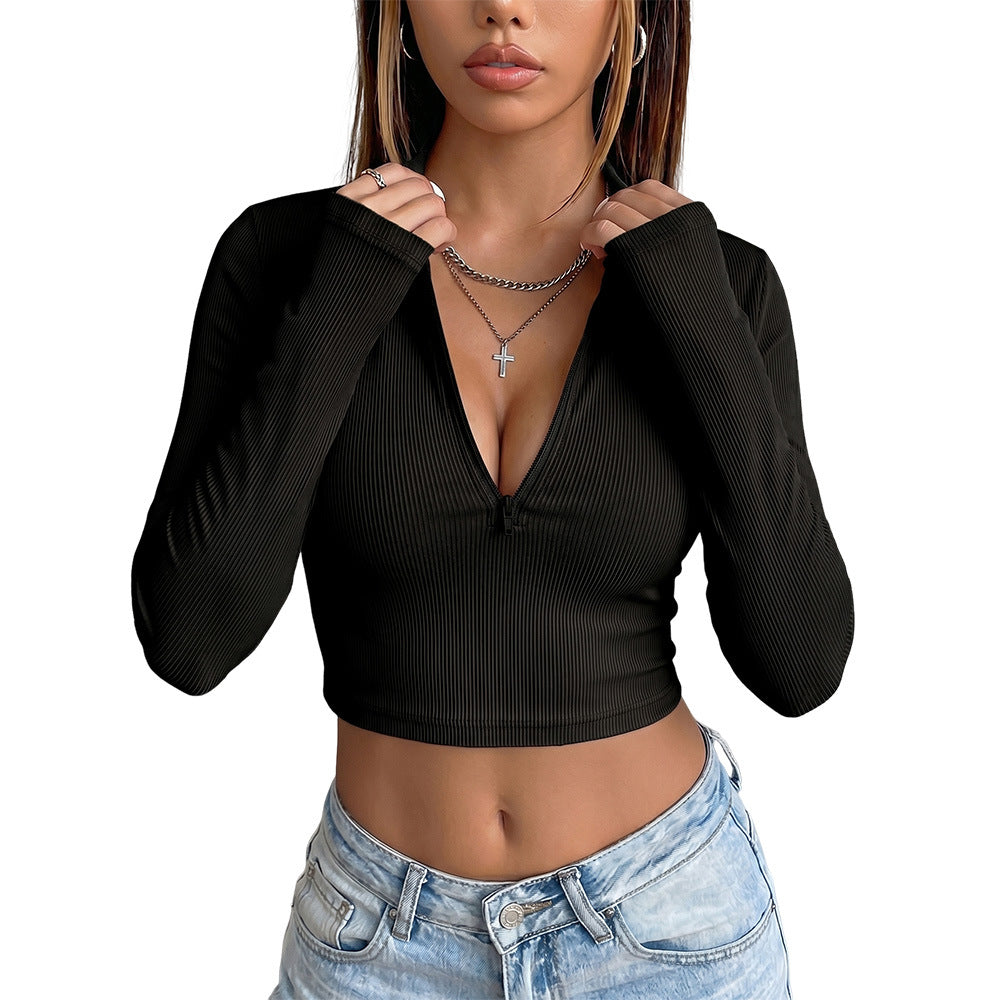 Womens Slim Fit V-Neck Long Sleeve Top