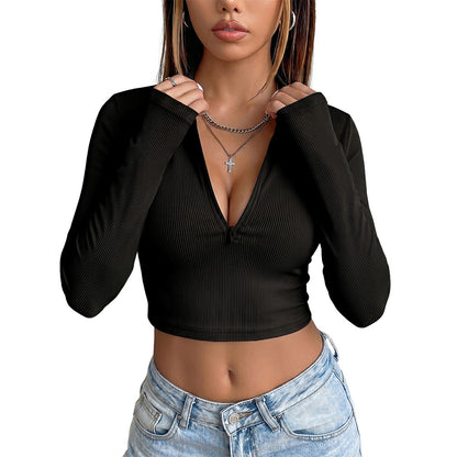 Womens Slim Fit V-Neck Long Sleeve Top