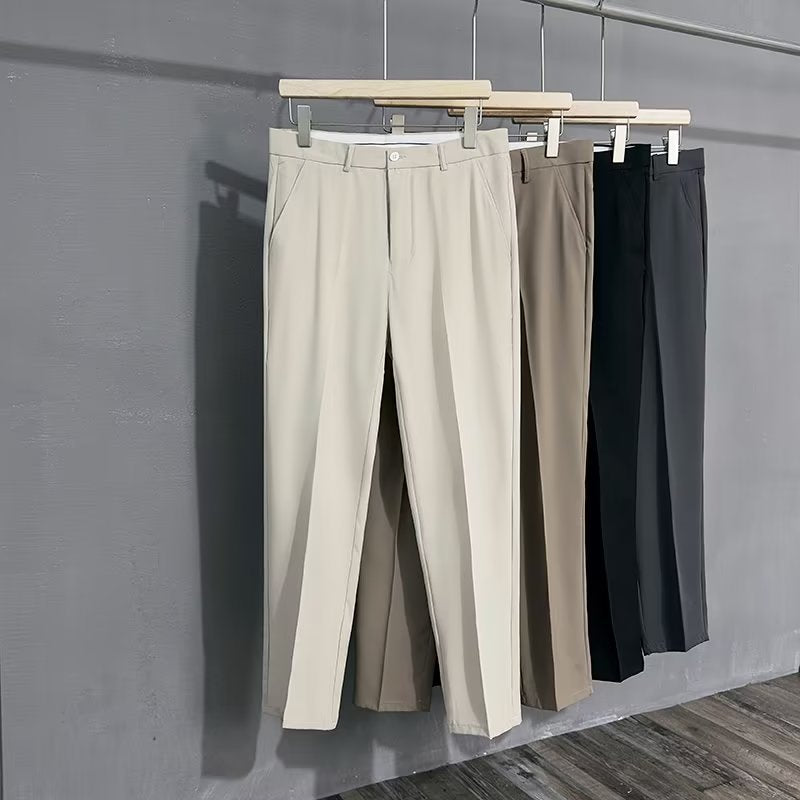 Summer Thin British Small Western Pants Men's Handsome Hanging Straight Slim-fit Business Casual Cropped Suit Pants for Men