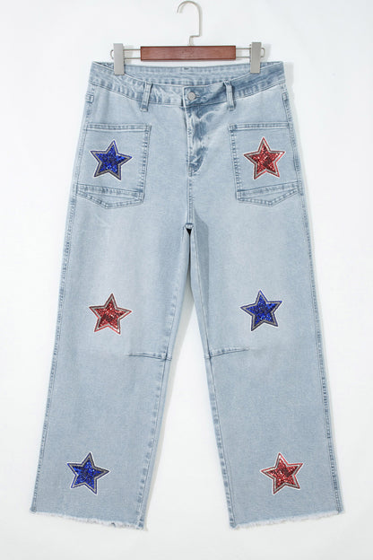 Patriottische Pailletten Sterren Patch Zak Shift Jeans
