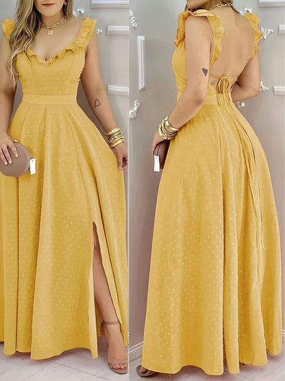 V-Neck High Waist Oversized Hem Dress