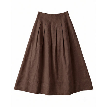 Women's High-Waisted Linen A-Line Pleated Skirt