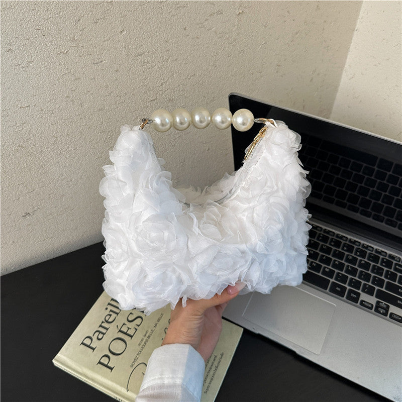 Elegant Pearl Texture Solid Color Handbag