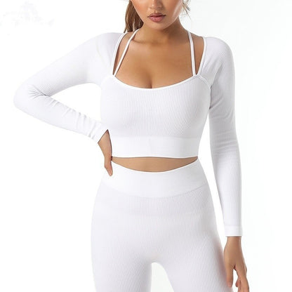 Womens Halterneck Long Sleeve Yoga Suit Tight Fitness Wear