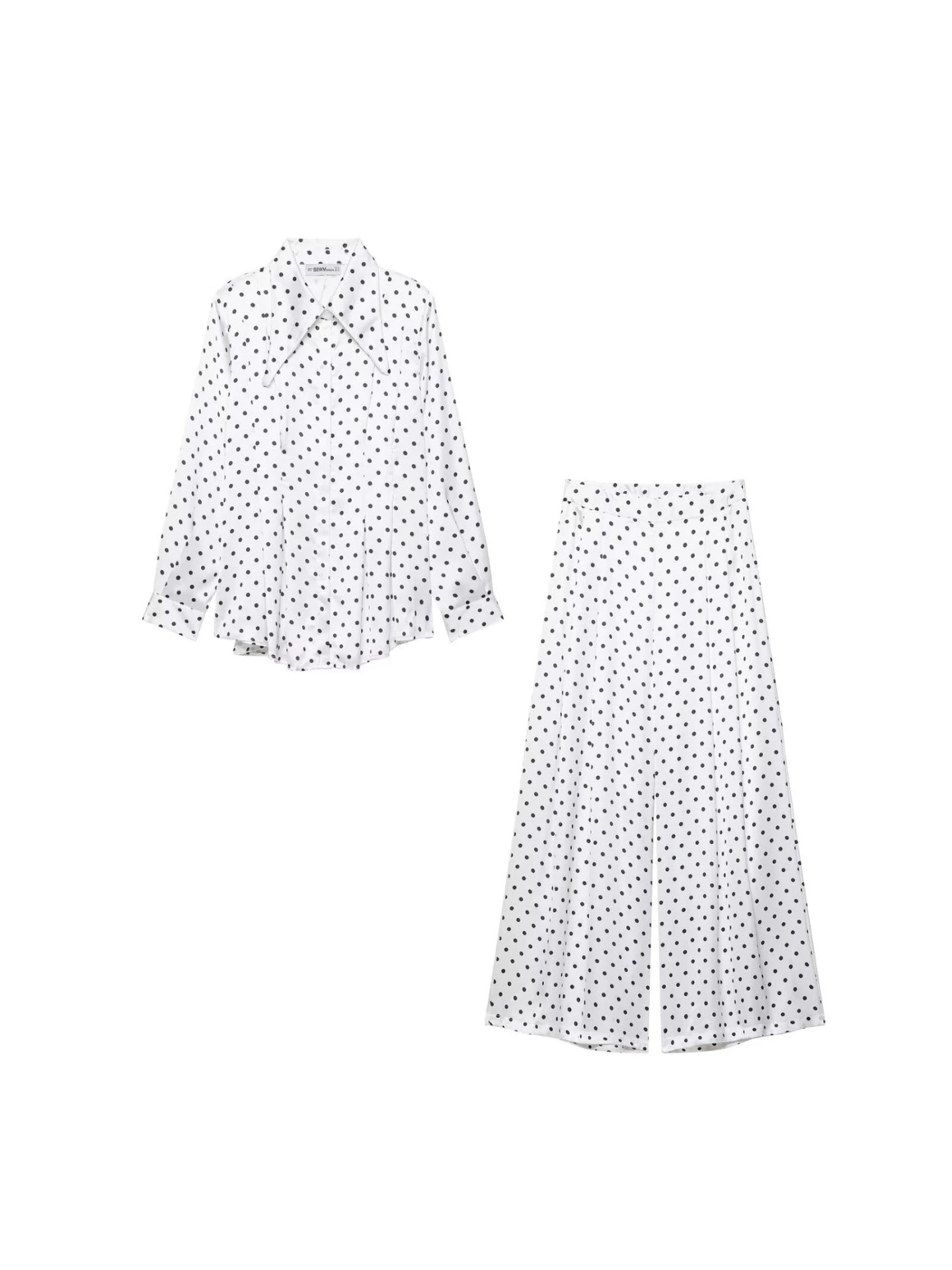 Women's Polka Dot Shirt and High-Waisted Pants