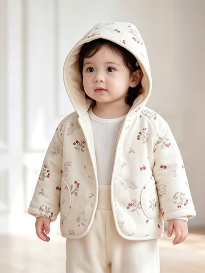 Baby Hooded Jacket 100% Cotton Quilted Warm Cartoon Coat for Toddlers