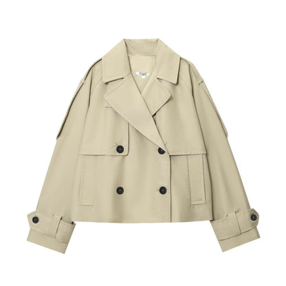 Women's lightweight double-breasted water-resistant short coat with windproof function