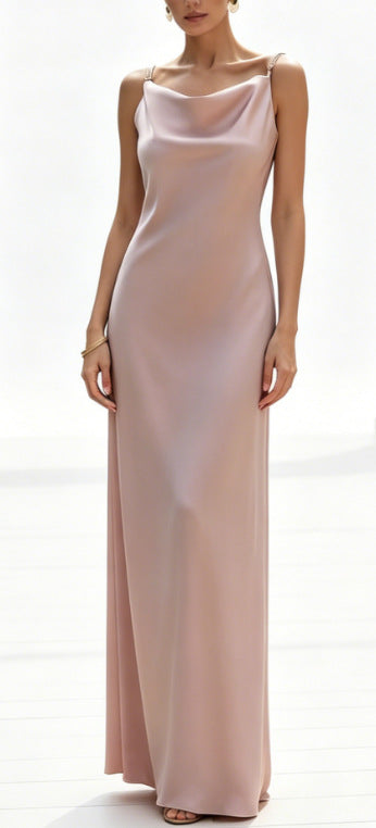 Satin Backless Long Dress with High Slit