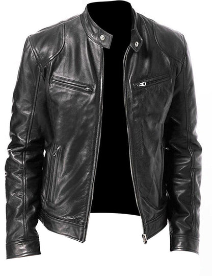 Mens Stand Collar Leather Jacket