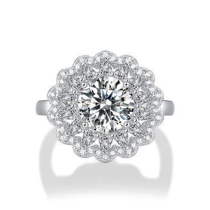 S925 Zilveren Moissanite Bloemen Vrouwelijke Verstelbare Ring