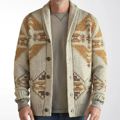 Cross-Border New Men's Ethnic Style Retro Geometric Jacquard Knitted Cardigan Autumn and Winter Loose Warm Sweater Sy0052