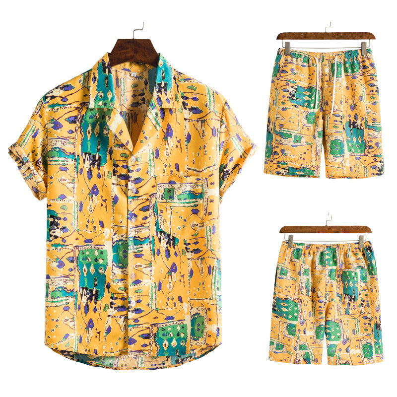 Hawaiian Series Strand Stijl Korte Mouw Shirt Strandbroek Tweedelig Set