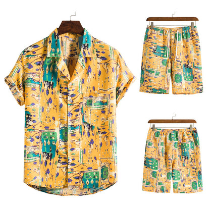 Hawaiian Series Strand Stijl Korte Mouw Shirt Strandbroek Tweedelig Set