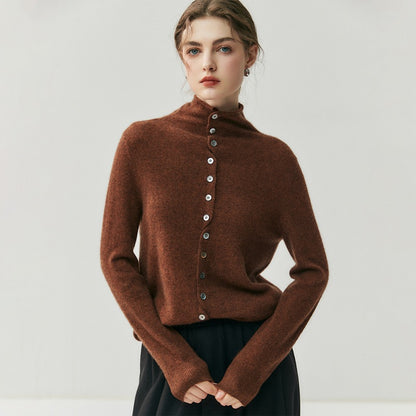 Cashmere wool rolled-edge high-neck sweater