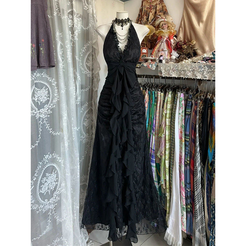 Elegant Black Halter Neck Long Dress