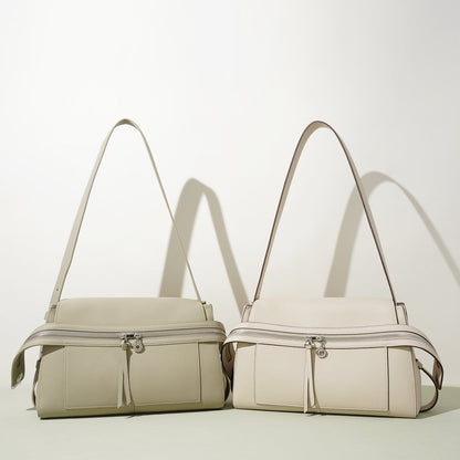 Elegant genuine leather shoulder bag in Kelly style