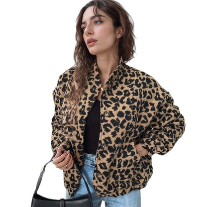 Women American Retro Leopard Print Loose Casual Jacket