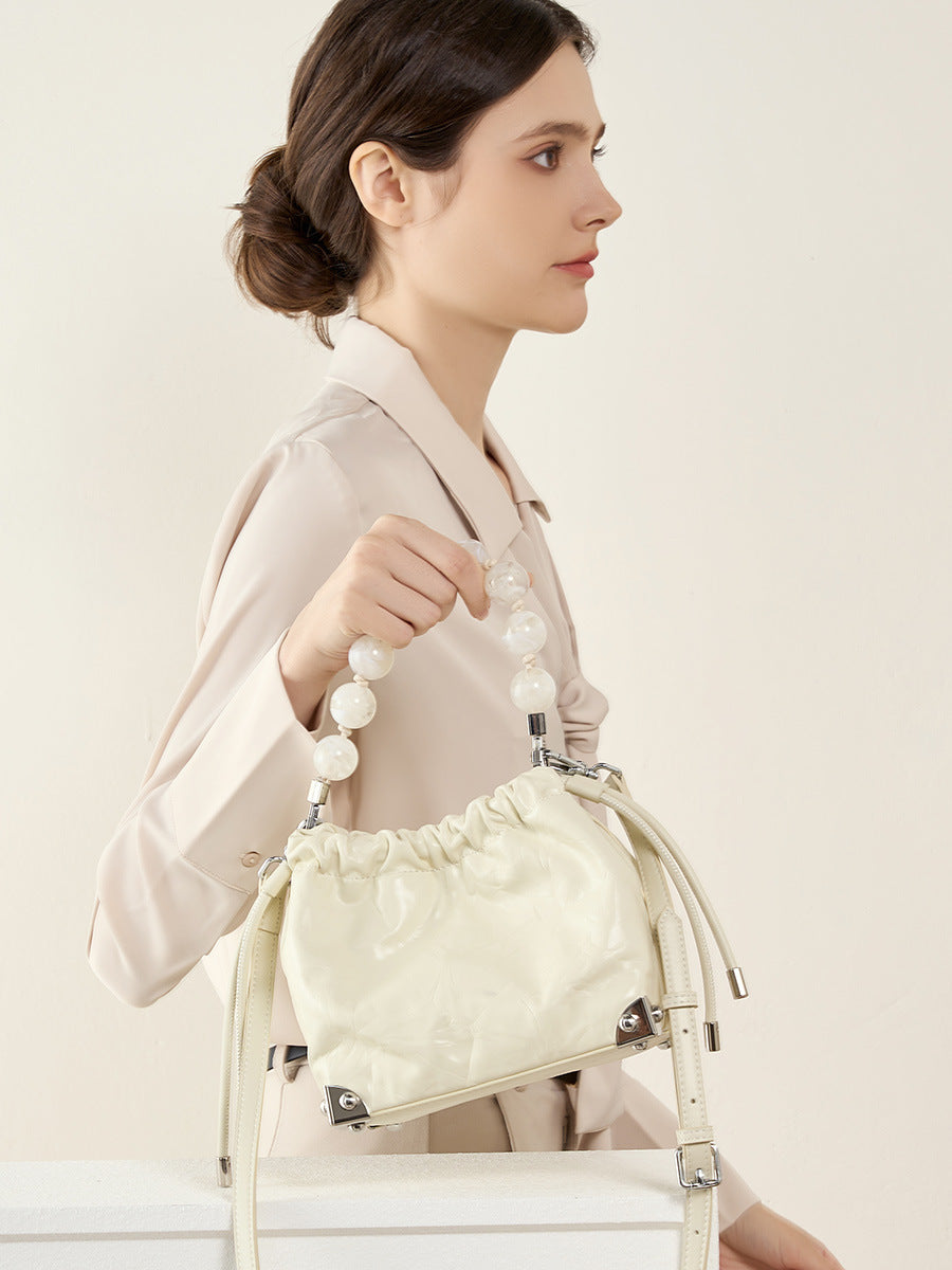 Top-Layer Cowhide Beaded Handbag
