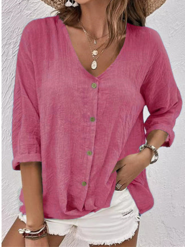 V-hals blouse met lange mouwen en knopen