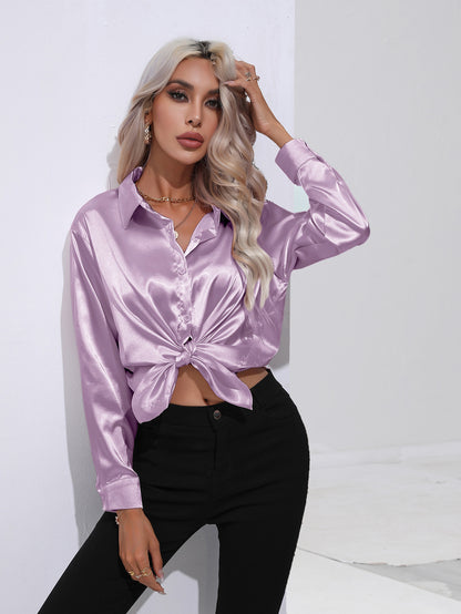 Womens Long Sleeve Satin Shirt