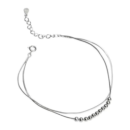 Double Layer Snake Bone Chain Silver Bead Bracelet