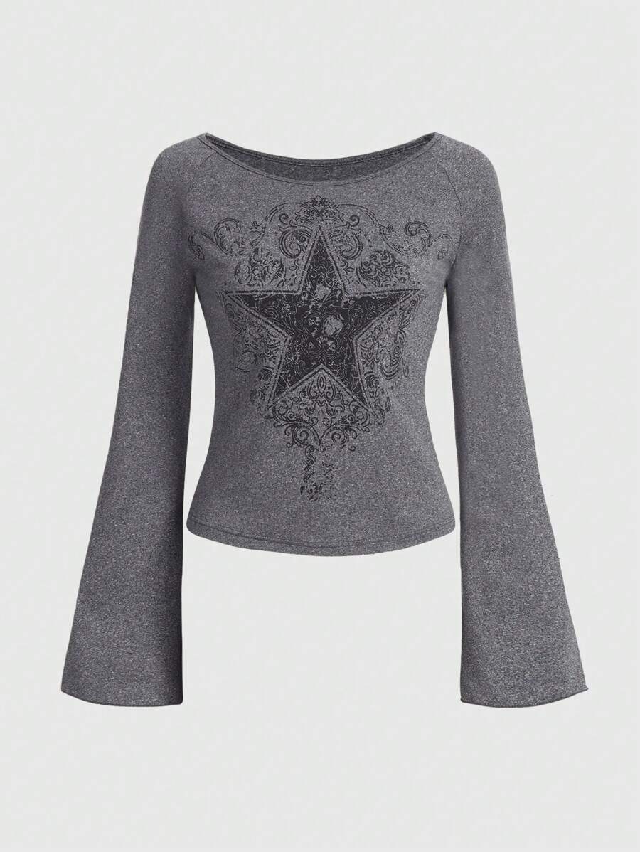 Big V-Neck Classic Micro Long Sleeve Top T-shirt