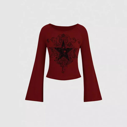 Big V-Neck Classic Micro Long Sleeve Top T-shirt