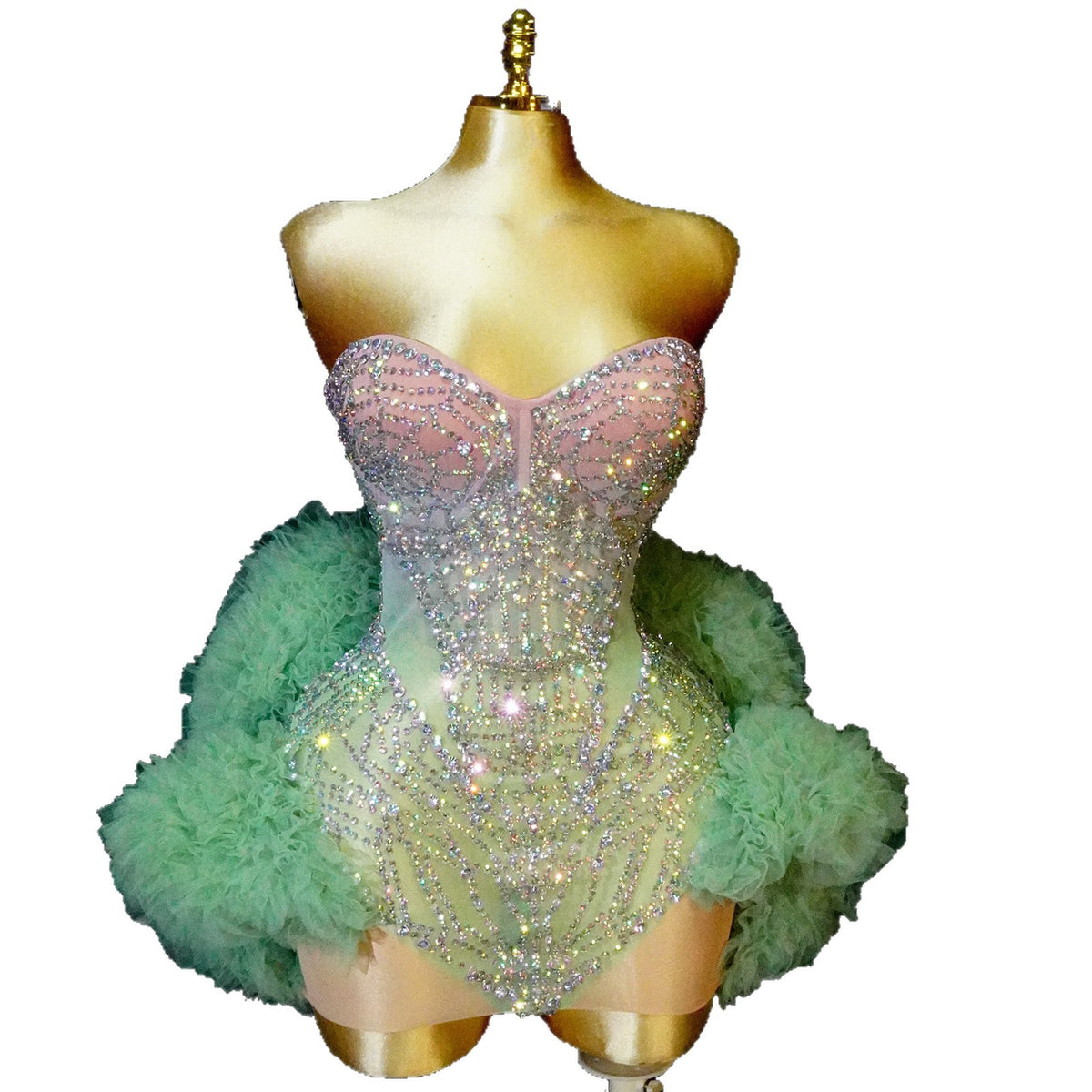 Gradient Rhinestone Strapless Puffy Dress