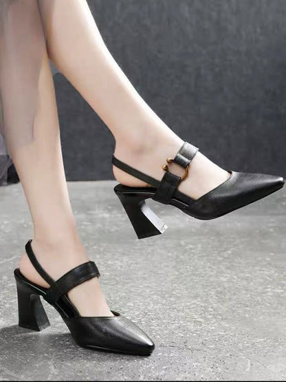 Casual square-toe high heels with horseshoe heels
