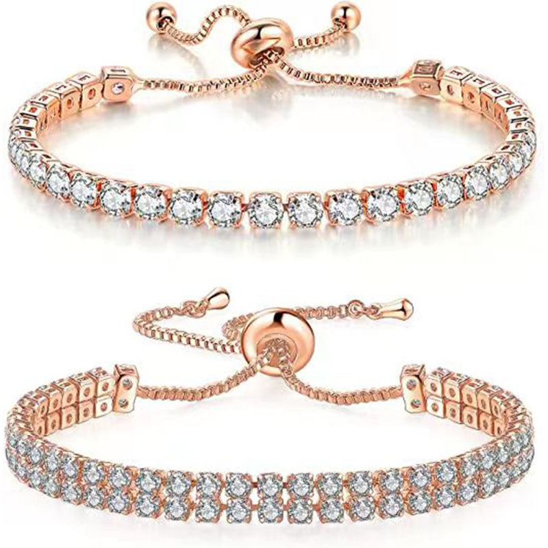 Women's Electroplated Copper Tennis Bracelet with White Zircon Pull Clasp
