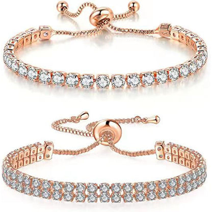 Women's Electroplated Copper Tennis Bracelet with White Zircon Pull Clasp