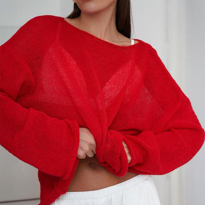 Womens Hollow Knit Pullover Sweater