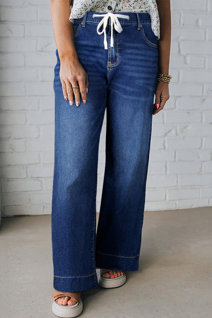 Jeans met acid wash-effect en vetersluiting plus size