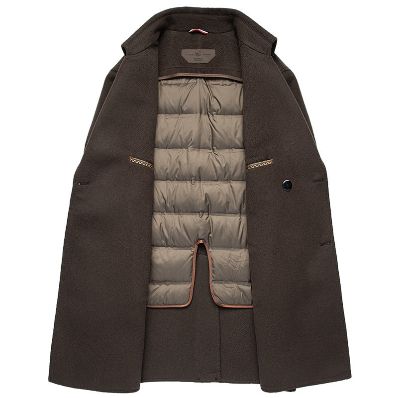 Men's Double-Breasted Wool Overcoat with Detachable Liner