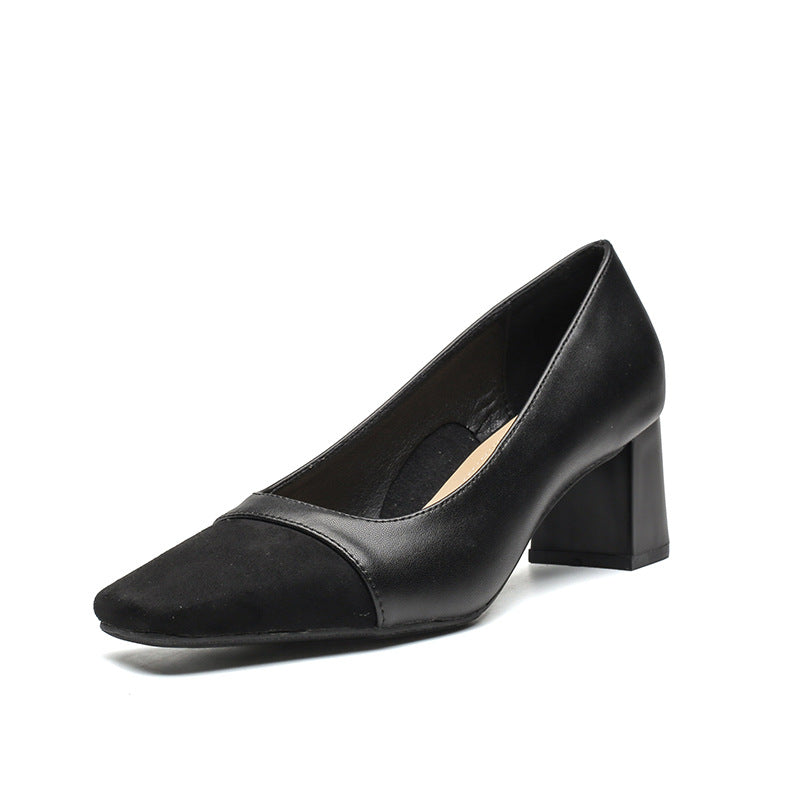 Women's Cowhide Square Toe Flats with 5cm Heel