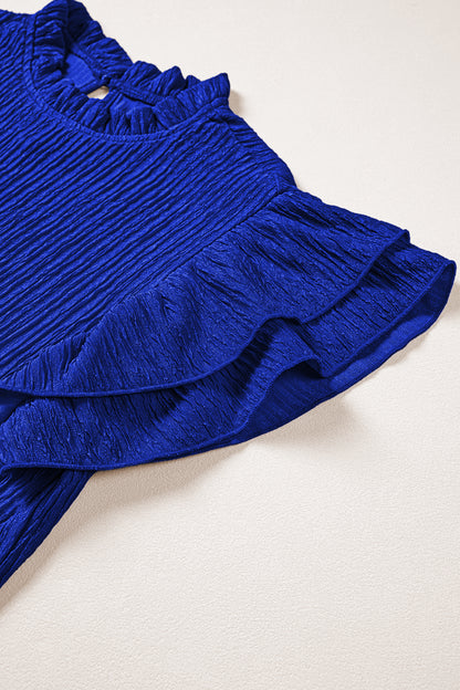 Effen blouse met textuur en ruches korte mouwen