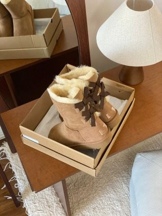 Classic Sheepskin Snow Boots with Ribbon Bow