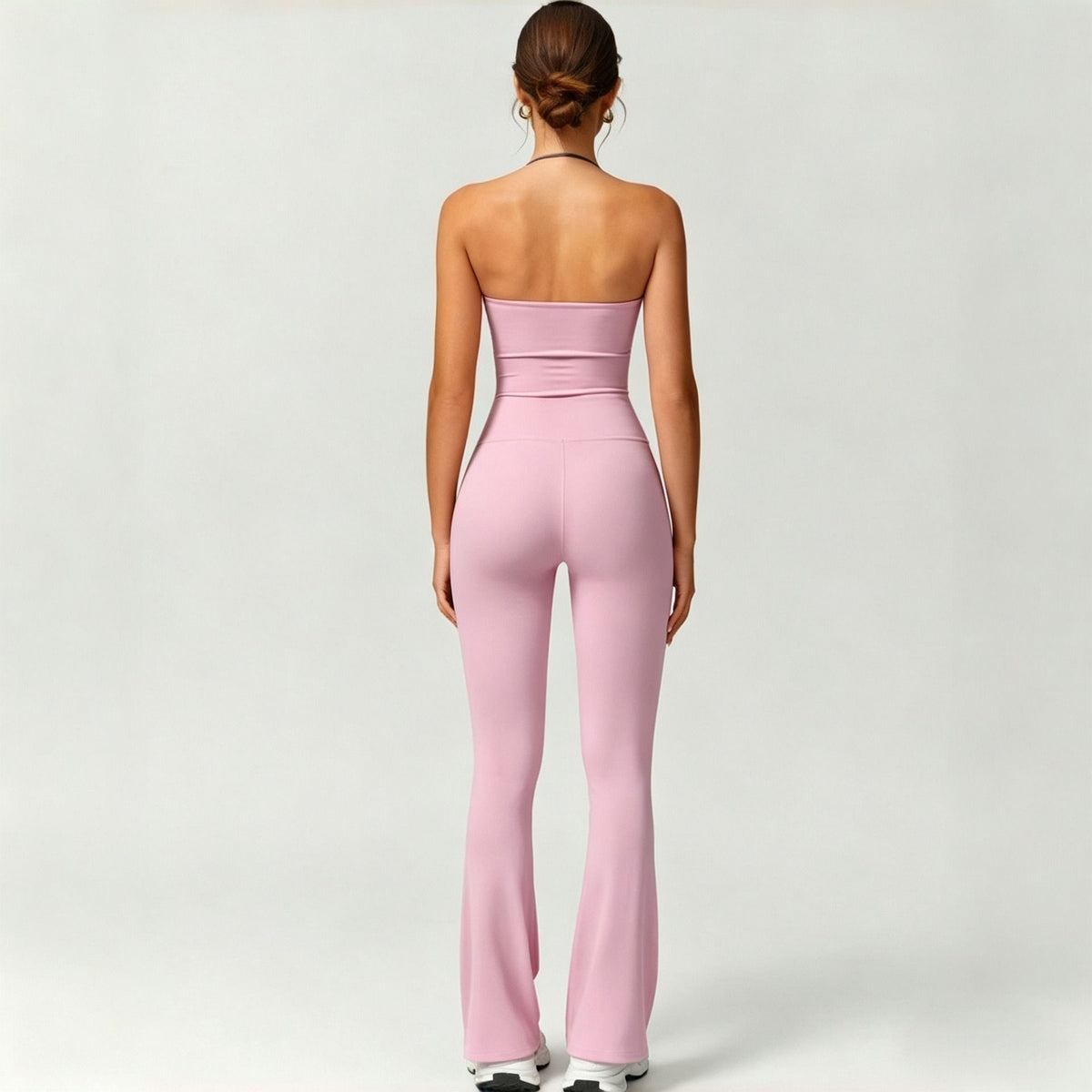 Quick Dry Yoga Fitness Suit with High Waisted Flared Pants