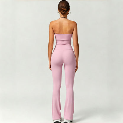 Quick Dry Yoga Fitness Suit with High Waisted Flared Pants