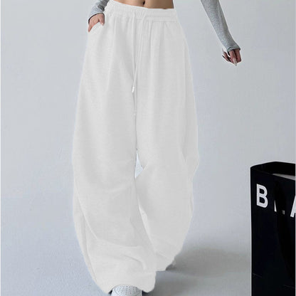 Women's Straight Loose Fleece-Lined Drawstring Casual Pants