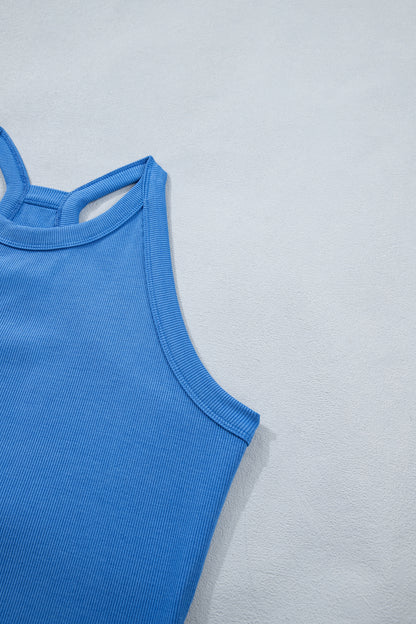 Geribde slim-fit tanktop en minirok met elastische taille 2-delige set