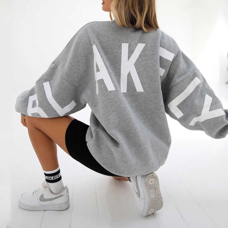Modieuze bedrukte dikke lange mouw losse sweatshirt