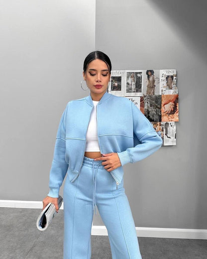 Women's casual long-sleeved coat and long pants set